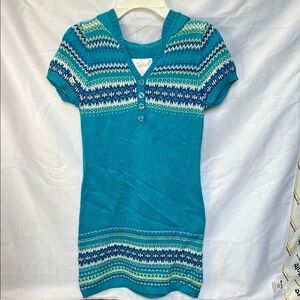 Teal Knit Dress with Patterned Accents